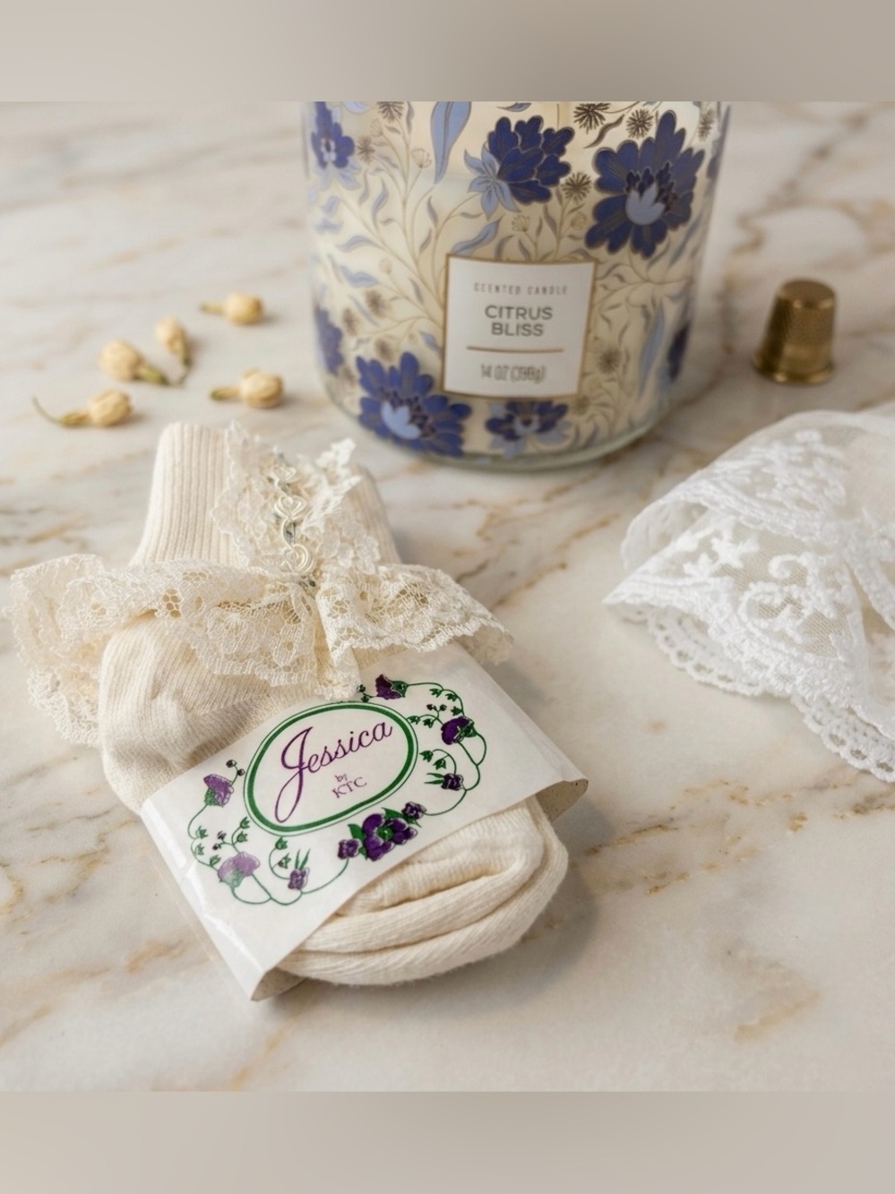 NWT Vintage Jessica by KTC Lace Trim Girl Baby Socks Sz 3-4.5" Cream
